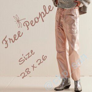 Free People Moxie Metallic Low-Slung Barrel Jeans Sz 28